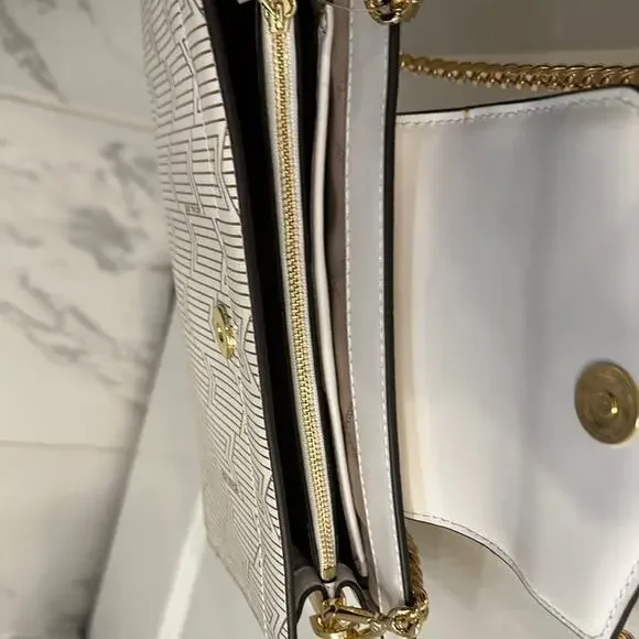 Michael Kors Optic White and Gold Crossbody Bag with Chain Strap